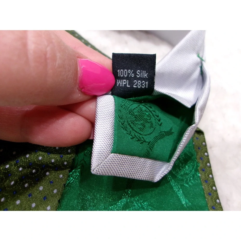 Tommy Hilfiger Mens 3.75x58 Necktie Green Geometric Pindot Silk Classic